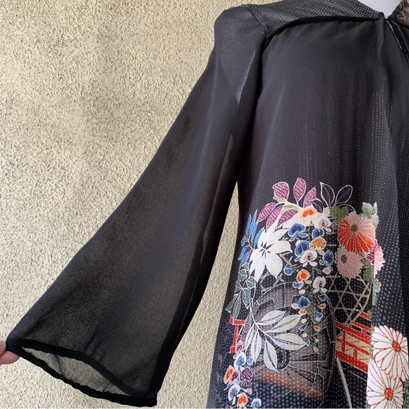 “Citron Santa Monica” Black Chiffon Kimono Duster size S - Picture 5 of 12